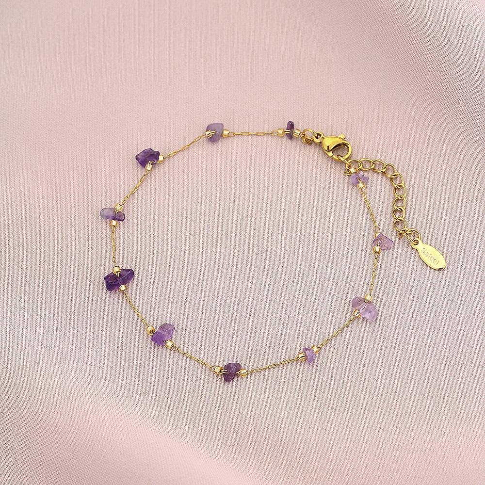 New Arrival Delicate Tarnish Free Titanium Steel Healing Rose Quartz Gravel Charm Thin Bracelet Summer Girl Crystal Jewelry