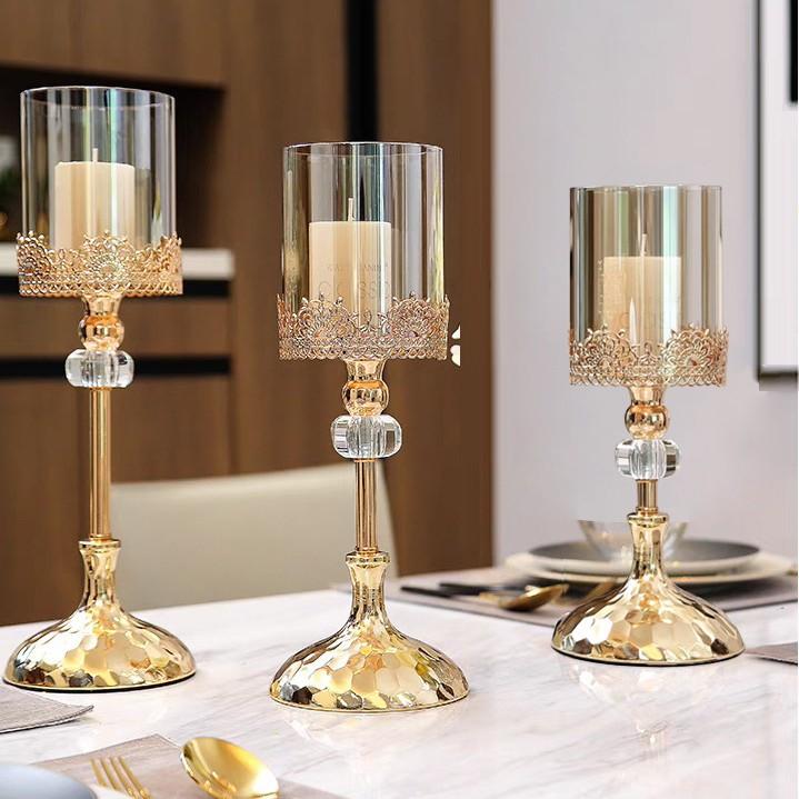 Metallspitze Glas Kerzenständer Ornament Haushalt Wohnzimmer Esstisch Romantisches Kerzenlicht Dinner Kerzendekoration