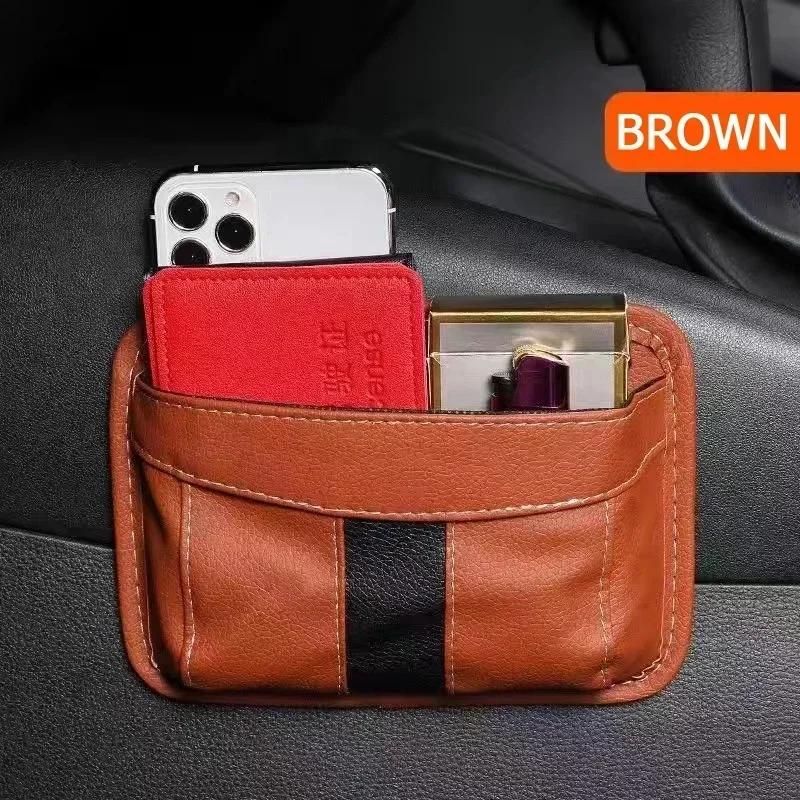Car Leather Storage Bag Small Debris Organizer Hanging Cell Phone Mobile Bag for Stowing Tidying Charging Universal Accessories