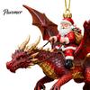 Fantasy Style Ornament Santa Claus Dragon Rider Christmas Ornament, 2D Acrylic Red Themed Hanging with Flying Tree Decorations for Home Parties Decor