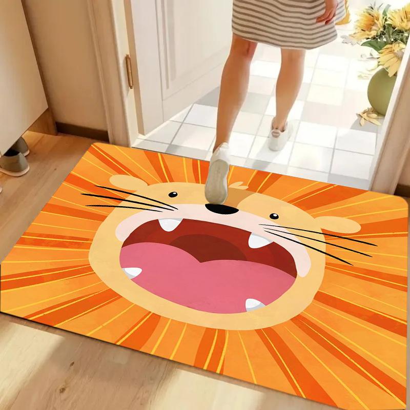 

Door Mat Cute Cartoon Lion Face Print Kids Area Rug Playroom Living Room Kitchen Bedroom Entry Decor Washable 40cm x 60cm