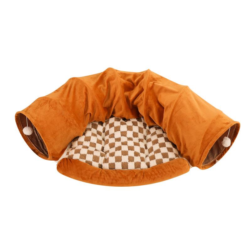 

Soft Cotton Pet Cat Nest Villa Removable Washable Breathable Cat Bed Tunnel Play Channel Four Seasons Universal Cat Interactive кофейный