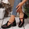 Fashion Fashion One Strap Single Shoes Summer New Round Toe Middle Buckle Rivet Metal Buckle Colorblock Square Heel High Heels