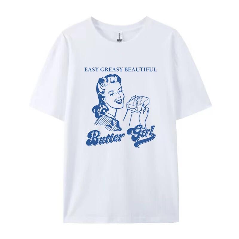 Butter Girl 90s Retro Graphic Tees Funny Baking T Shirt Cute Foodie Tshirt Butter Lover Shirt Women Oversized Aesthetic Clothing S