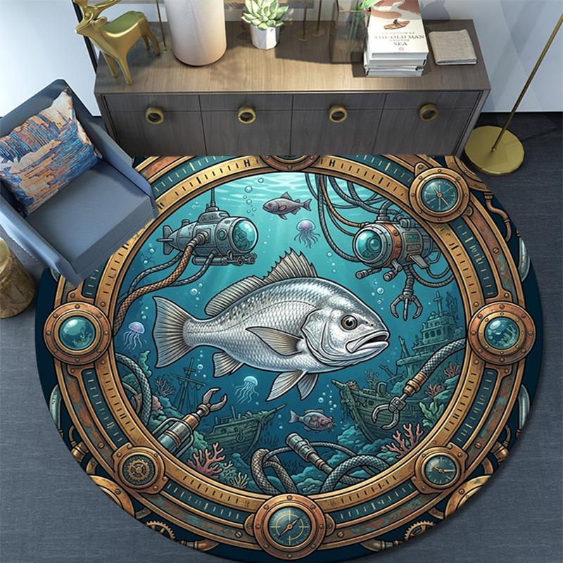 Underwater Steampunk Scene Round Area Rug Under Office Chairs Bedroom Living Room Home Decor