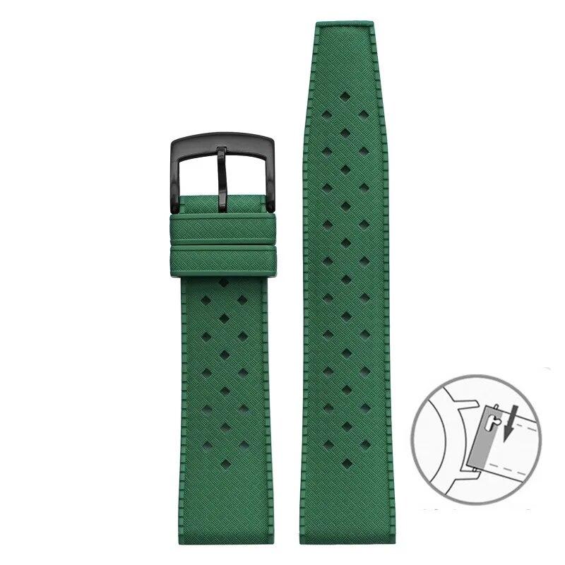 Fluorkautschukarmband, 20 mm, 22 mm, Schnellverschluss, sportlich, wasserdicht, atmungsaktiv, Löcher, FKM-Fluorkautschuk-Ersatzarmband für Männer und Frauen