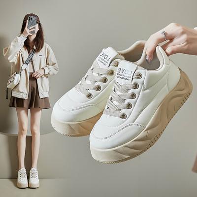 Spring Little White Shoes New Korean Version Ins Female Students Height Increase Sports Board Shoes Trendy Casual Shoes Street Shot XW223