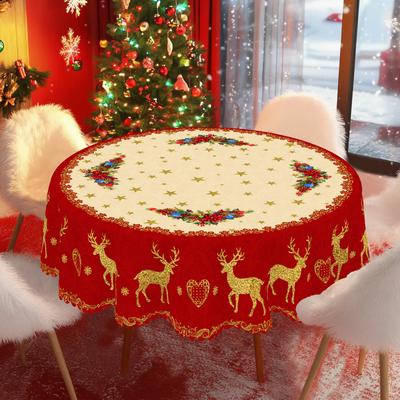 1 Stück Weihnachtliche Runde und Rechteckige Tischdecke, Erhältlich in verschiedenen Größen, Weihnachtsschneemann-, Schleifen- und Rentier-Muster Rote Tischdecke, Geeignet