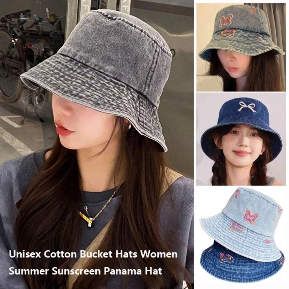 Solid Color Cotton Bucket Hats Summer Men Denim Beach Cap New Sunscreen Panama Hat
