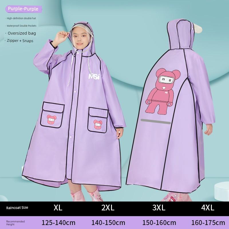 Kids Raincoat Boys and Girls Children's Zip School Bag Primary School Students Go to School Full Body Rainproof Poncho