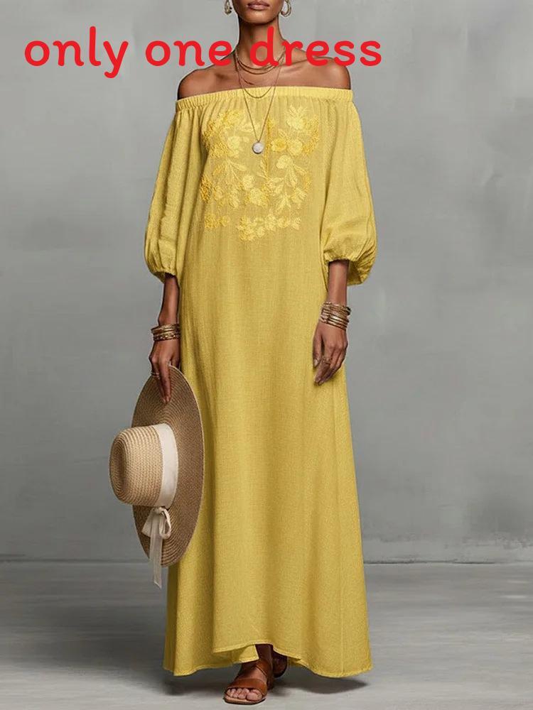 Elegant Floral Off Shoulder Maxi Dress With Embroidery For Casual Spring Occasion