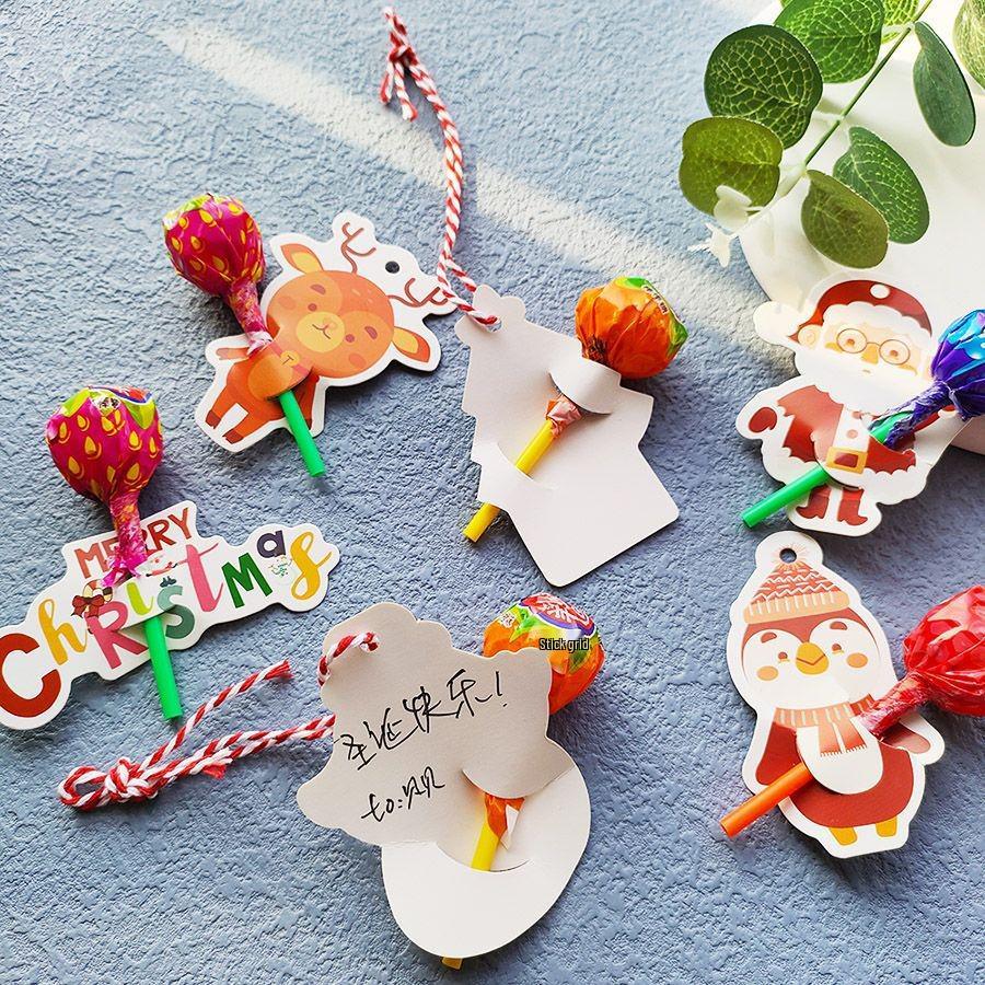 Festive Lollipop Cartoon Candy Decoration Cards for Christmas Events