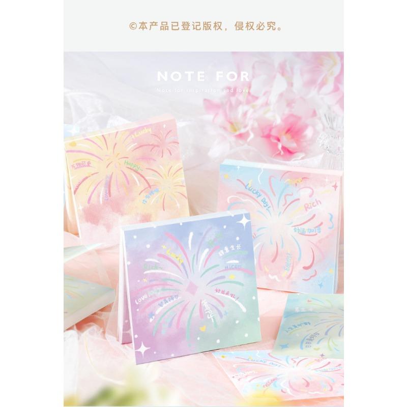 Sheets Cartoon Blessing Text Fireworks Illustration Memo Notepad For Journal Scrapbooking