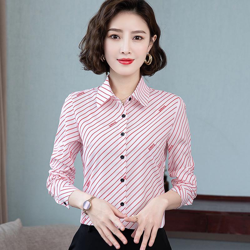 Women's Striped Chiffon Long Sleeve Shirt - Stylish Spring/Autumn Design 2021