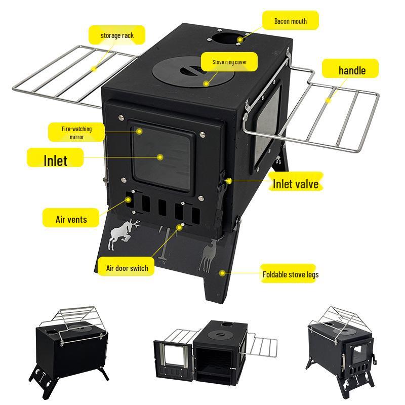 Outdoor Camping Wood-Burning Stove & Stainless Steel Tabletop Heater