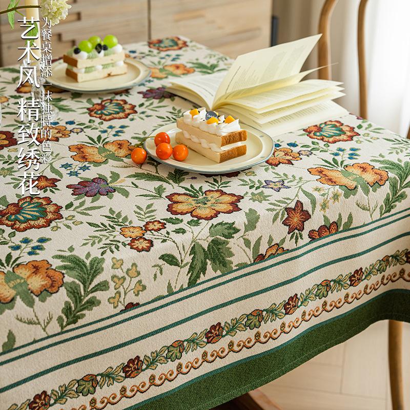 Vintage Embroidery Flower Embroidery Hemming Tablecloth French Pastoral Embroidery Table Cloth Rectangular Coffee Table Cover Tablecloth