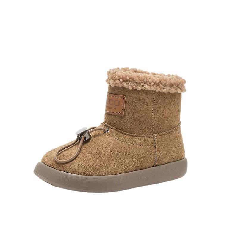 Girls' Winter Cotton & Leather Boots with Fleece Lining, Soft Soles, Thickening Design - Warm Snow Boots