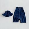 Baby Summer Rompers 3-24M Loose Boys Clothes Thin Toddler One Piece Solid Color Girls Denim Overalls + Hat