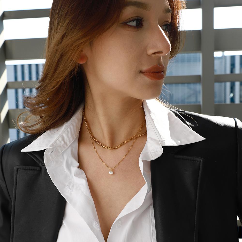 Yori Natural Freshwater Pearl Pendant Three-Layer Necklace Arrivals Stainless Steel Fashion Basic Daily Waterproof Jewelry