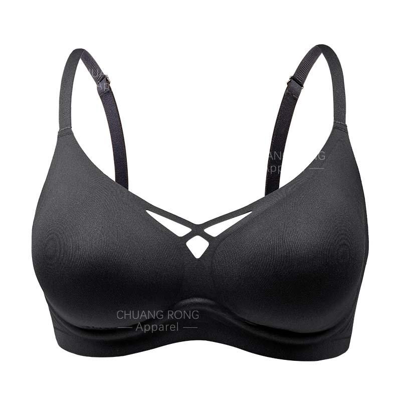 

No steel ring jelly glue support underwear women s V-neck cross hollowed out sexy small breasts gather and support seamless bra S чёрный