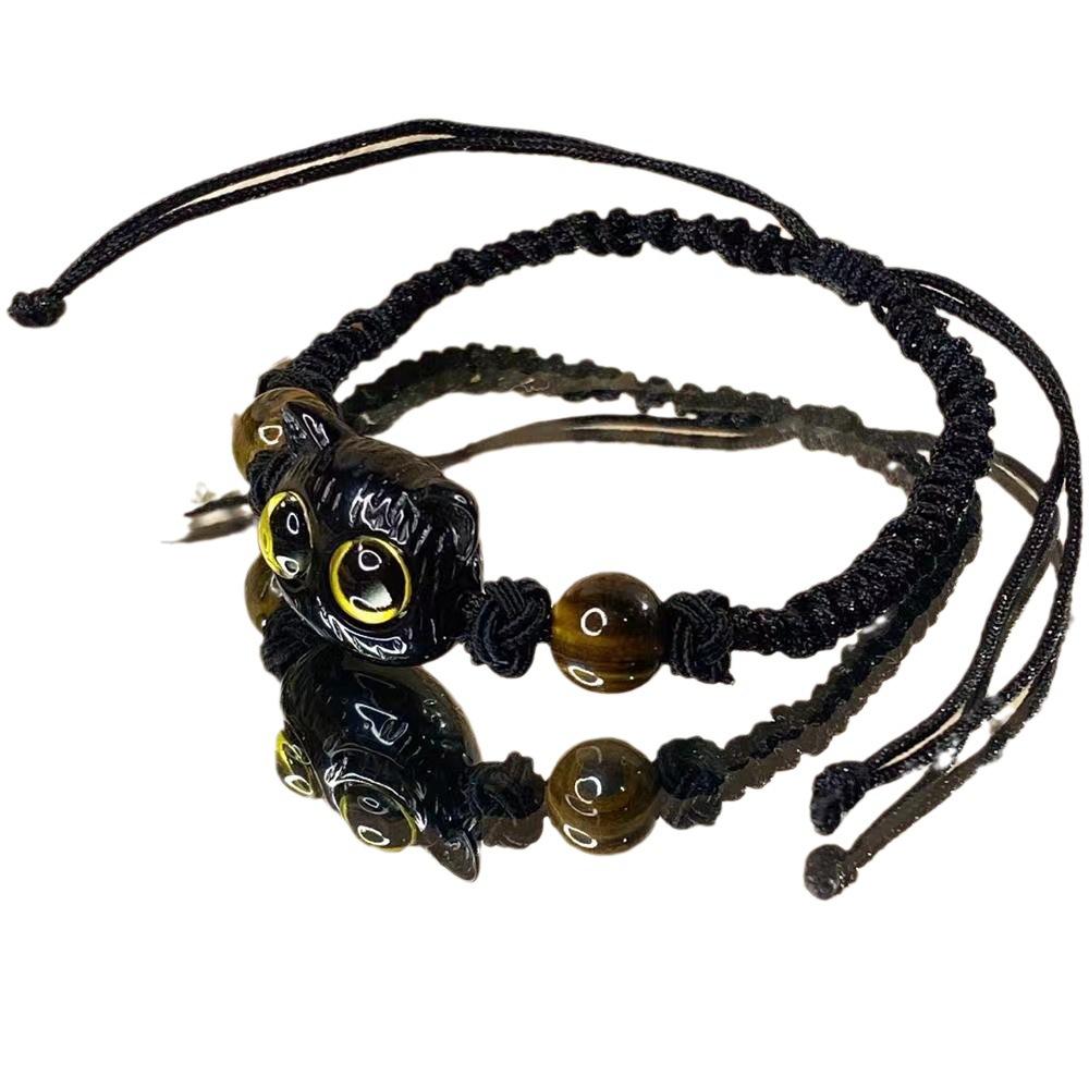 Cute Cat Couple Bracelet Imitation Wood Crystal Braided Children Bracelet Fashion Zircon Trendy Accessories