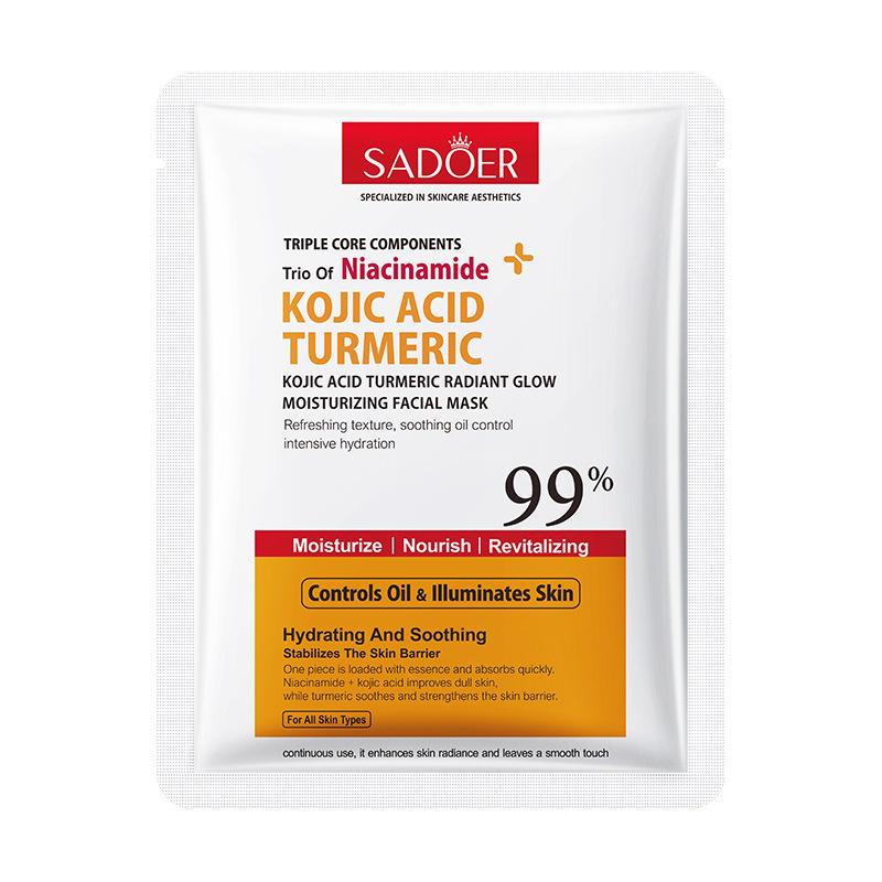 SADOER Маска для лица с койевой кислотой и куркумой, сияющая, увлажняющая, осветляющая 1