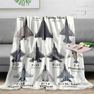 Mid-Century Modern Fighter Jet Design Flannel Throw Blanket - Soft All-Season F-22 Raptor To F-16 Falcon Collection - Aviation
