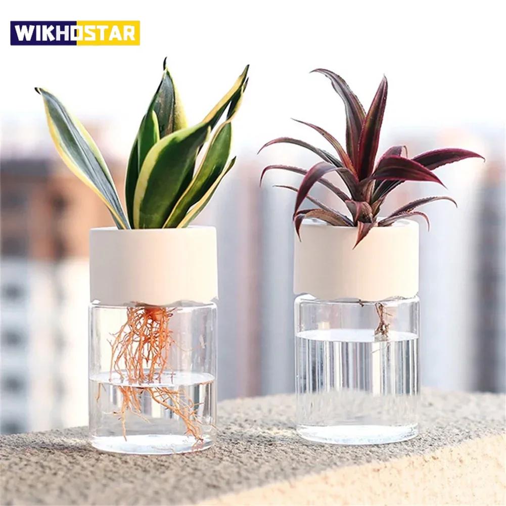 Mini Hydroponic Flower Pot Transparent Soilless Plant Vase for Home Decoration, Imitation Glass Green Plants Pot
