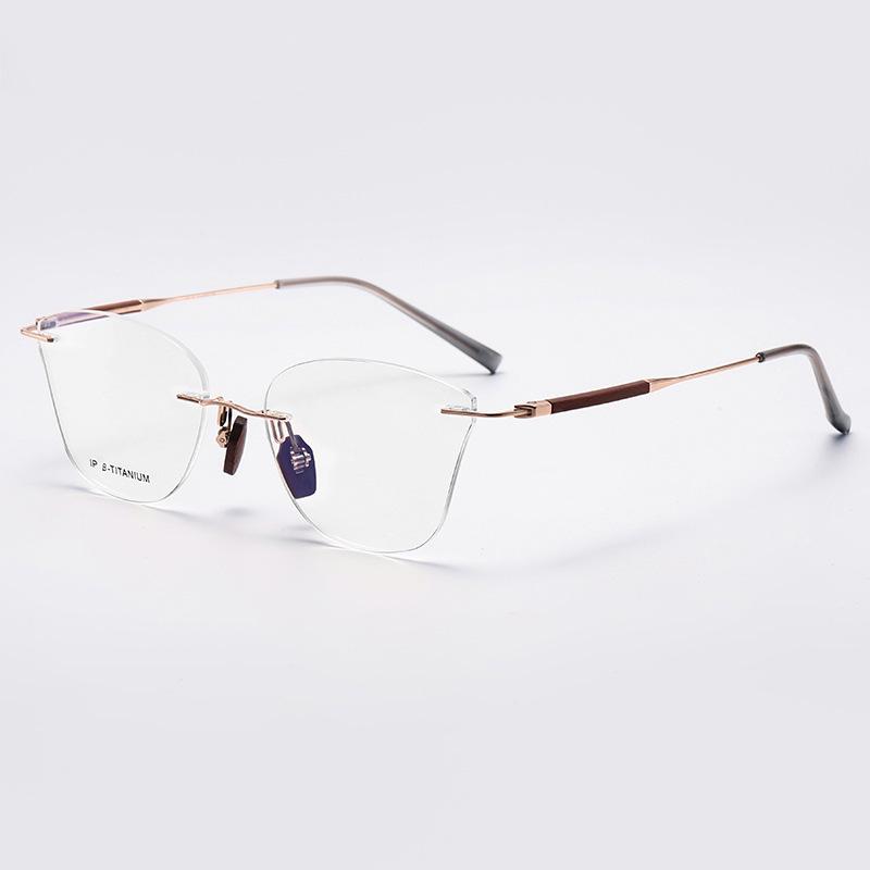 Frameless Sandalwood Glasses: Pure Titanium Butterfly Frames with Myopia-Ready Flat Lenses