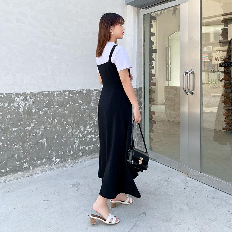 Robes d'été pour femmes, haut à manches courtes et robe à bretelles longues, ensemble deux pièces, tenues de grande taille