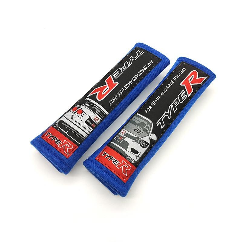 2PCS/Pair Leather TYPE R Emblems Embroidery Car Seat Belt Cover Decoration Shoulder Pads For Honda CIVIC GK5 FD2 K20 Accessories XK6