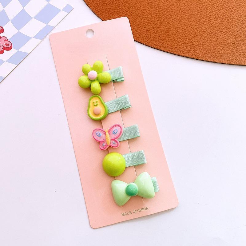 5-Piece New Colorful Small Cartoon Resin-fabric Covered Hair Clips. Cute Designs,hair-friendly Covered Clips,perfect for Hair.