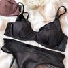 Conjunto de sujetador push up de seda de hielo para mujer, ropa interior cómoda y sexy con pechos pequeños, relleno desmontable, copa fina, sujetador, bragas íntimas