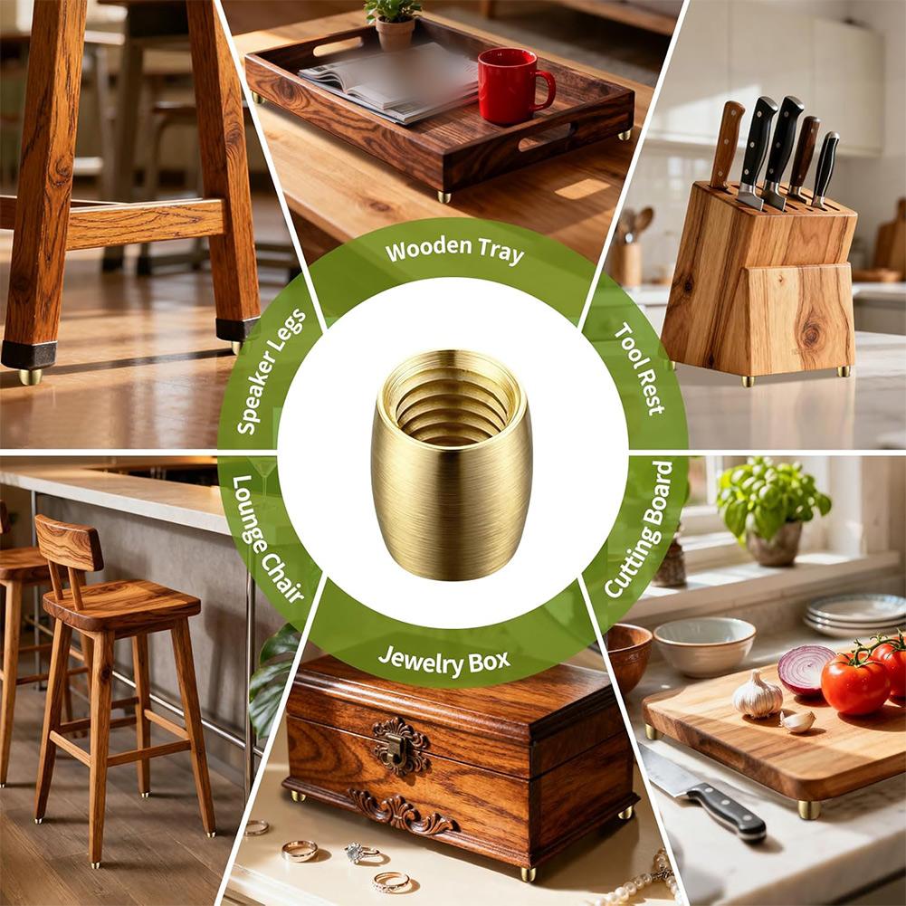 8PCS Brass Board Riser Feet with Screws and Rubber Pads for Cutting Boards Display Trays Speakers Stands and Boxes
