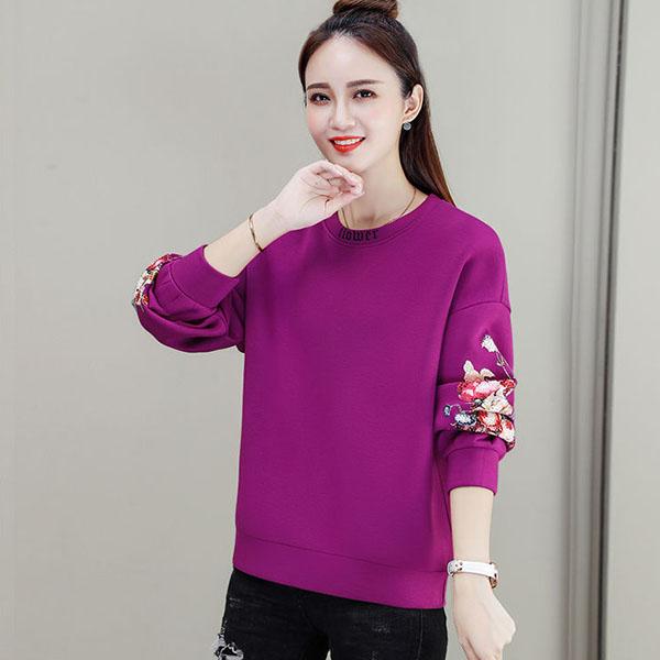 

Женские осенние хлопковые повседневные толстовки с круглым воротником и принтом, женские весенние тонкие свободные короткие топы большого размера M фиолетовый