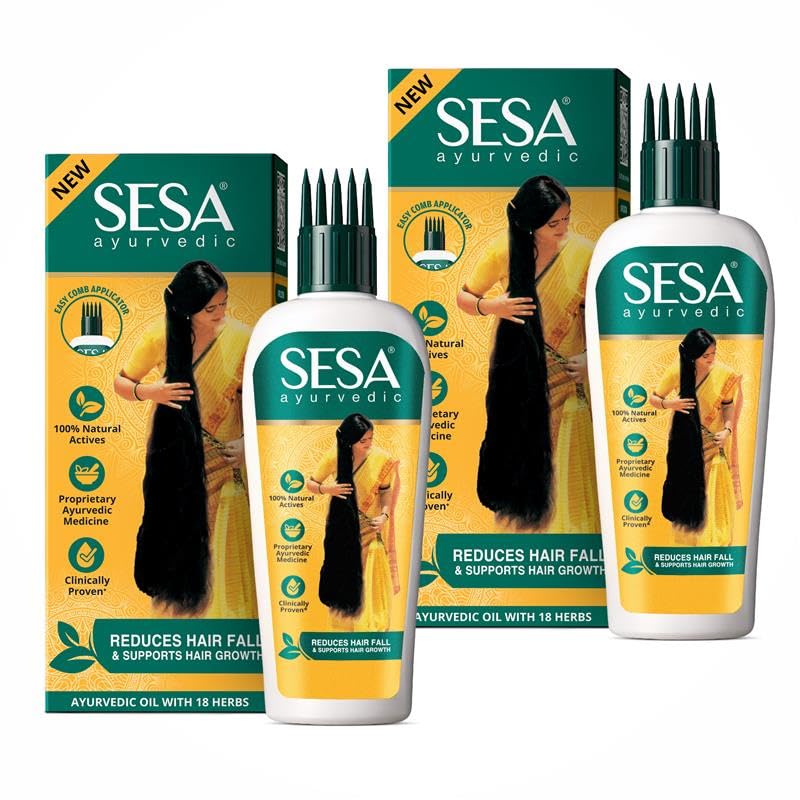 Sesa Ayurvedic Hair Oil With Bhringraj & 17 Rare Herbs With Coconut | 4 Nourishing Oil For Hair Growth Help Control Hair Fall With Easy Applicator