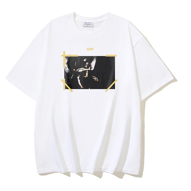 Off-White 2026 Summer New Angel Caravaggio Arrow Printed Short Sleeved T-shirt for Men and Women