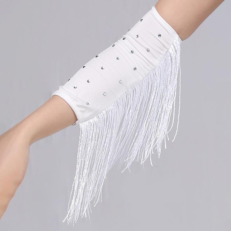 Women Latin Dance Stage Outfit Fringed Sleeves Shiny Rhinestone High Elastic Slim Fit for Dance Performance Competition Party Events