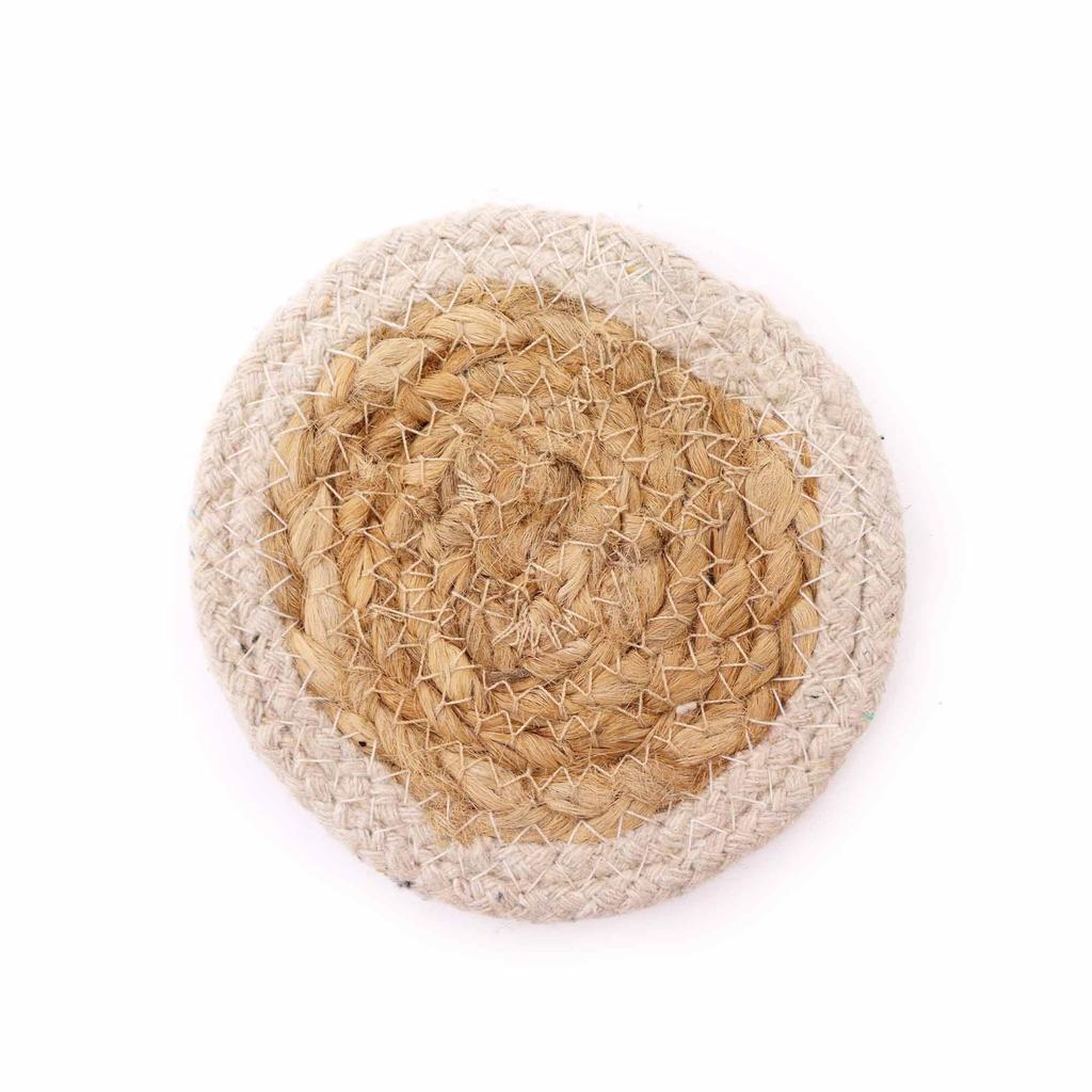 Jute Cotton Coasters Set of 4 Ivory Border