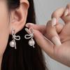 Ballet Style Bow Imitation Pearl Stud Earrings French Retro Earrings Temperament Earrings Niche High Sense