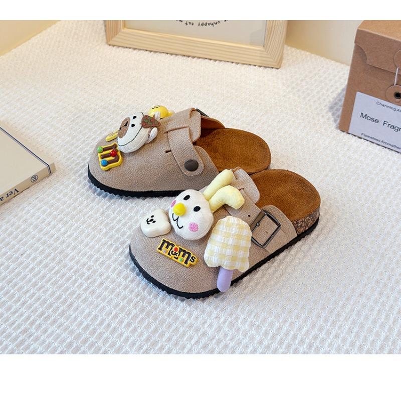 Cute Bear Plush Closed Toe Slip On Half Slippers Unisex Kids Outdoor