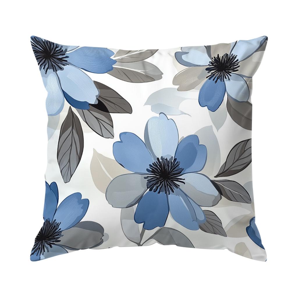 Blue Flowers Pillow Case Bedroom Sofa Cushion Cover 100% Polyester Living Room Pillowcase Bedhead Throw Pillow Home Room Decor