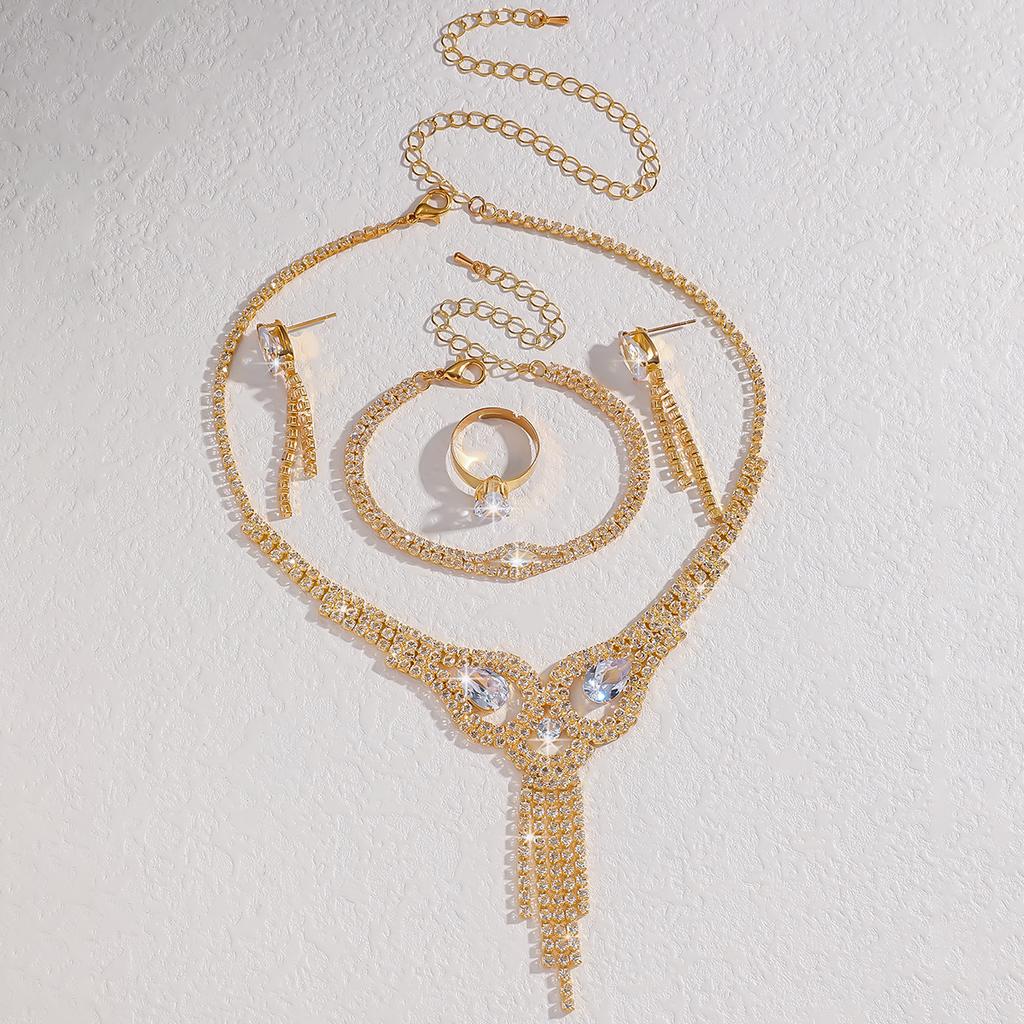 Popular Accessories Full Diamond Necklace Earrings Wedding Dress Accessories Bare Diamonds Zircon Four-Piece Set