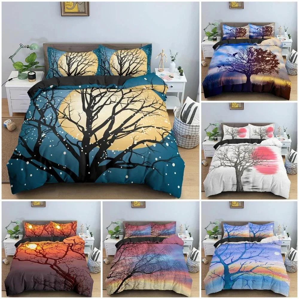 Top 3D Landscape Duvet Cover Bedroom Decor Luxury Bedding Set Tree Silhouette Against Sunset Sky Quilt Cover King Twin Single