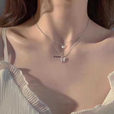 Trendy Double-Layer Butterfly Necklace - Titanium Steel Clavicle Chain for Women
