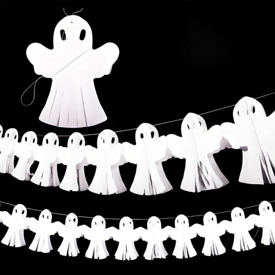 Indoor Party Supplies 5 Pcs 10FT Halloween Banner, Spooky Spider Bat Skull Ghost Seasonal Banner Pumpkin Hanging Bunting Garland for Party,