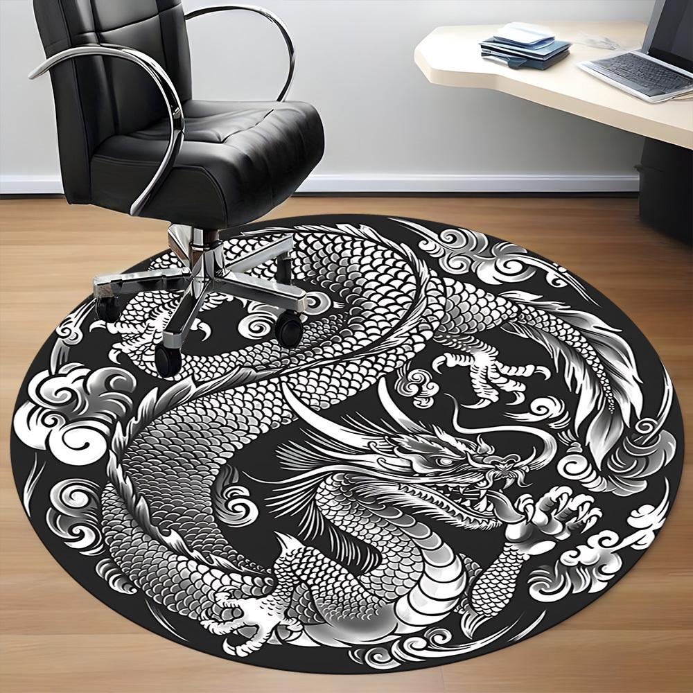 1PC Dragon Pattern Office Round Rug, Non Slip, Soft and Durable Office Rug for Interior Decoration, Perfect for Office