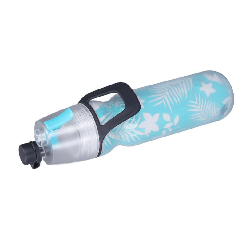 PE Misting Water Bottle Spray Mist Sports Water Bottle Reusable Cooling Drinking Bottle With Double Wall Insulation Carry Loop