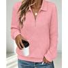 Casual Women S Loose Fit Long Sleeve Half Zip Polo Neck Solid Color Sweatshirt