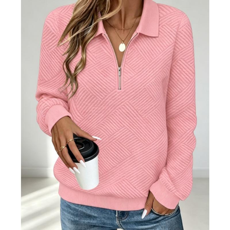 Casual Women S Loose Fit Long Sleeve Half Zip Polo Neck Solid Color Sweatshirt